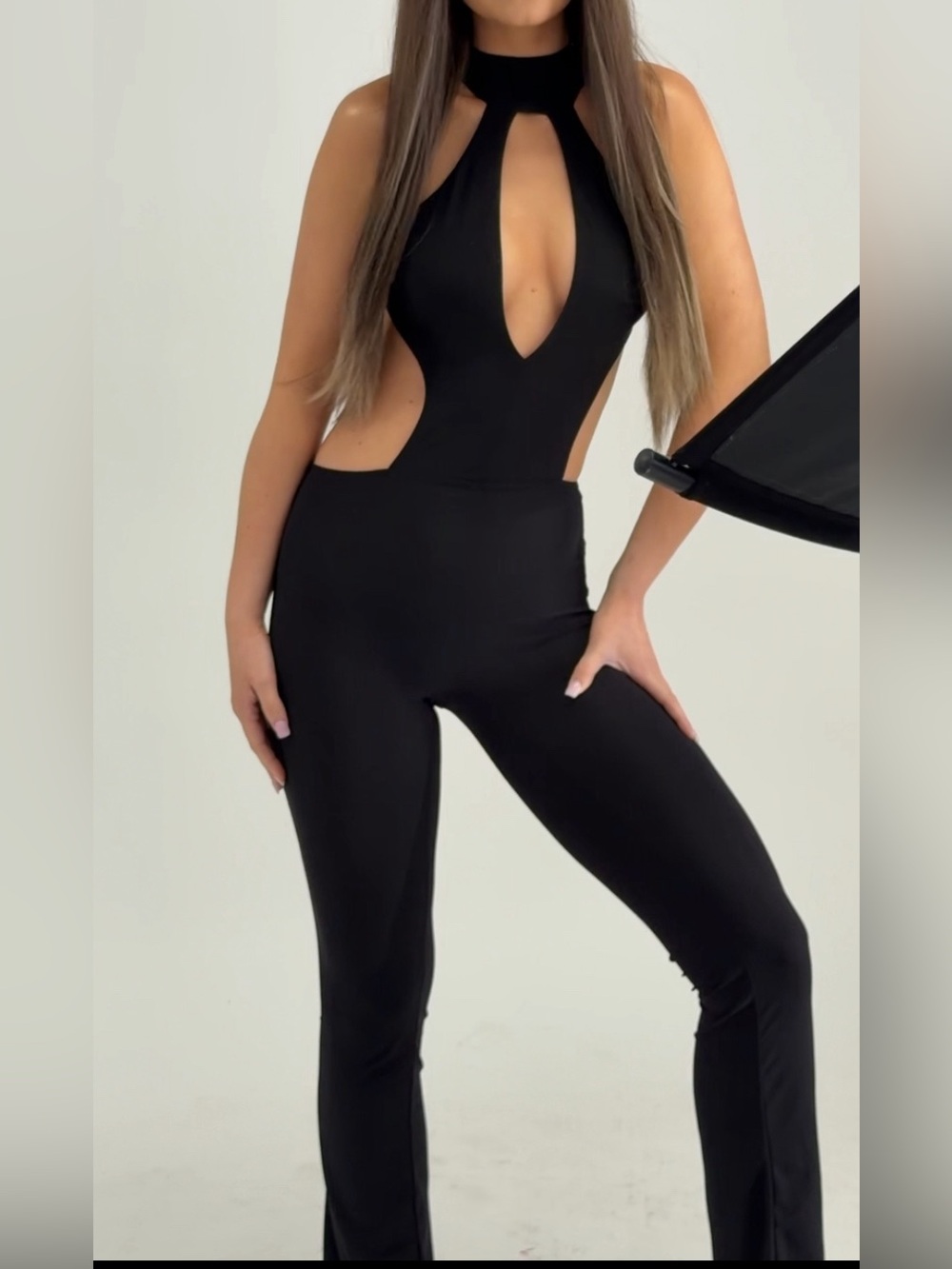 Sleek Black Cutout Jumpsuit - Elegant Women’s One-Piece